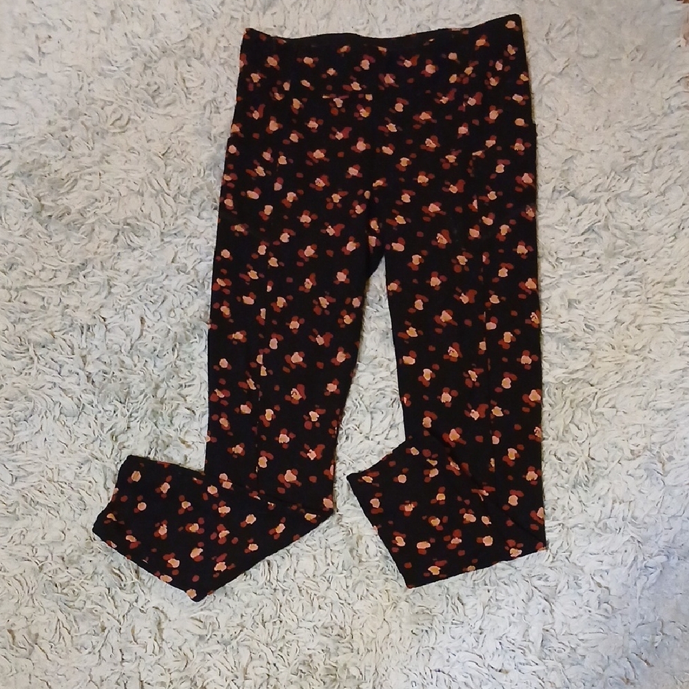 CAbi Black Leggings with Orange Floral Design